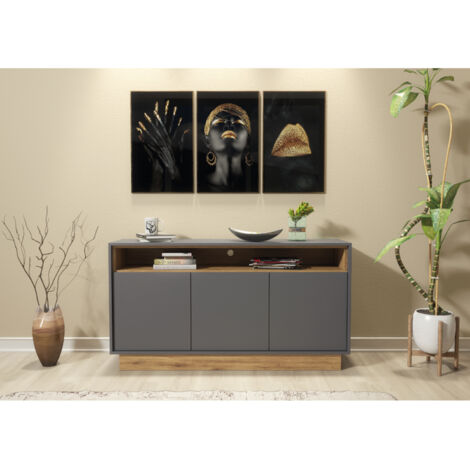 Sideboard 130cm Contemporary Display Cabinet Vintage Loft Grey & Oak