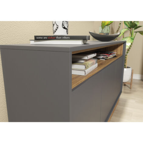 Sideboard 130cm Contemporary Display Cabinet Vintage Loft Grey & Oak