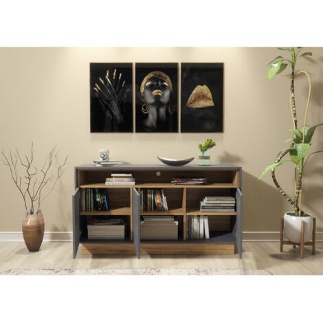 Sideboard 130cm Contemporary Display Cabinet Vintage Loft Grey & Oak