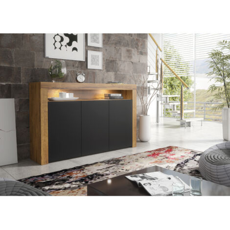 Aether Sideboard 155cm - Dark Oak with Black Matt Doors & LED