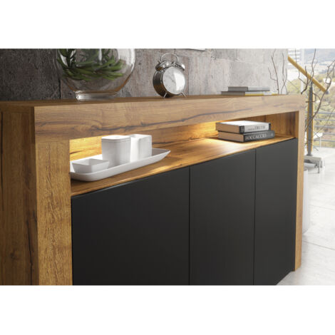 Aether Sideboard 155cm - Dark Oak with Black Matt Doors & LED