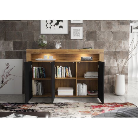 Aether Sideboard 155cm - Dark Oak with Black Matt Doors & LED