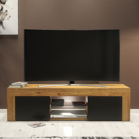 Loom TV Unit 130cm - Dark Oak with Black Matt Doors & LED