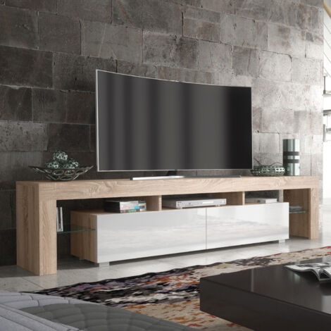 Nova TV Unit 200cm - Oak with White Gloss Doors
