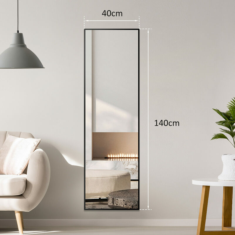 Wandspiegel gross 140X40cm Stand spiegel Schwarz Metallrahmen Ganzkörperspiegel  Rahmen HD Großer spiegel