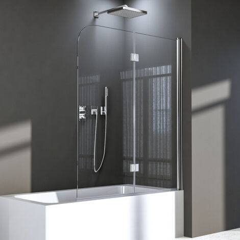 Duschabtrennung 120x140cm – Faltwand Für Badewanne Aus ESG-Sicherheitsglas, Spritzwassergeschützt