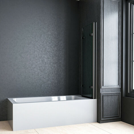 SONNI Duschwand Schwarz 80x140cm - Nano-Glas Badewannenaufsatz Faltbar