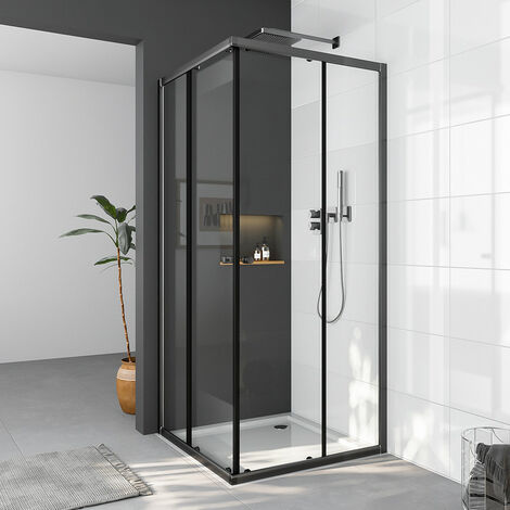 Duschkabine Schwarz 80x80 Cm Mit Schiebetür – ESG Sicherheitsglas 6 Mm, Nano-Beschichtung, Höhenverstellbar