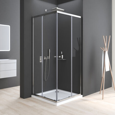 Boromal Duschkabine 75x80cm Eckeinstieg mit Schiebetüren Duschabtrennung Eckdusche Schiebetür Dusche 6mm ESG Glas, Höhe 185cm
