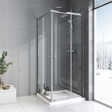 Boromal Duschkabine 75x75 Duschabtrennung Eckdusche Dusche Falttür 5mm Eckeinstieg Glas Dusche ESG 185cm Schiebetür