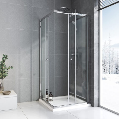 Boromal Duschkabine 75x75 Duschabtrennung Eckdusche Dusche Falttür 5mm Eckeinstieg Glas Dusche ESG 185cm Schiebetür
