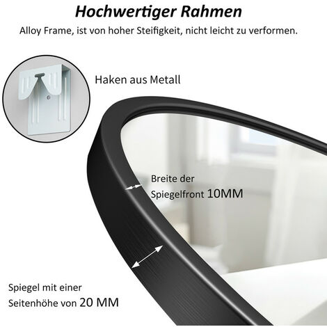 Boromal Runder Spiegel 50cm mit Schwarz Metallrahmen Klein