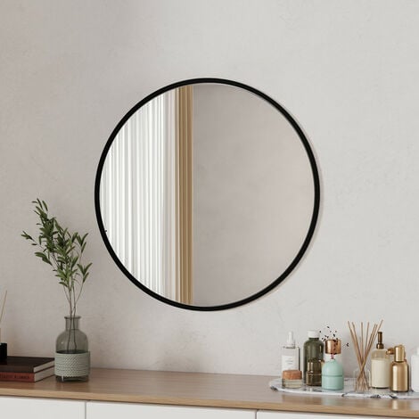 Boromal Runder Spiegel 60cm mit Schwarz Metallrahmen Klein Wandspiegel Rund  Bad Spiegel in Wohn- und Badezimmer