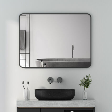 Boromal Spiegel Schwarz 50x70cm Schwarzer Spiegel Rechteckiger Metallrahmen Wandspiegel für Badezimmer, Waschräume, Schlafzimmer