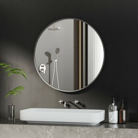 Boromal Runder Spiegel 70cm mit Schwarz Metallrahmen Klein Wandspiegel Rund  Bad Spiegel in Wohn- und Badezimmer