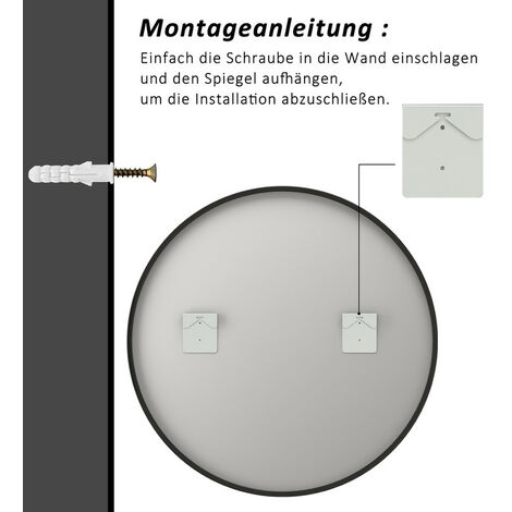 Boromal Runder Spiegel 70cm mit Schwarz Metallrahmen Klein