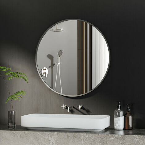 Boromal Runder Spiegel 50cm mit Schwarz Metallrahmen Klein Wandspiegel Rund  Bad Spiegel in Wohn- und Badezimmer