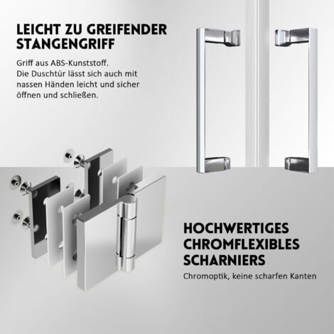 Boromal Duschkabine Falttür Eckeinstieg duschabtrennung glas Duschwand Dusche NANO ESG 90x90x195cm