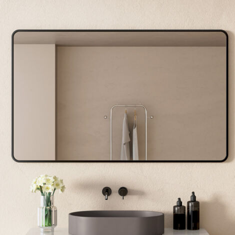 Boromal Standspiegel 100x60 cm Großer Spiegel mit Schwarz Rahmen Ganzkörperspiegel Wandspiegel Schwarz für Wohnzimmer Badezimmer Flur und Ankleideraum