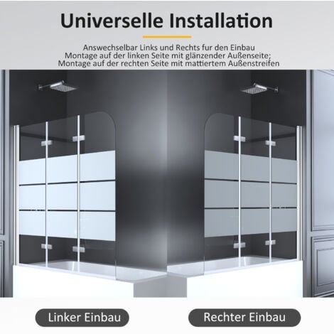 Badewannenaufsatz 140x140cm Duschabtrennung Duschwand für Badewanne 3-teilig Faltbar Gestreift Glas Badewannen 5mm EGS Sicherheitsglas, Streifenmuster Duschtrennwand Trennwand Badewannenwand