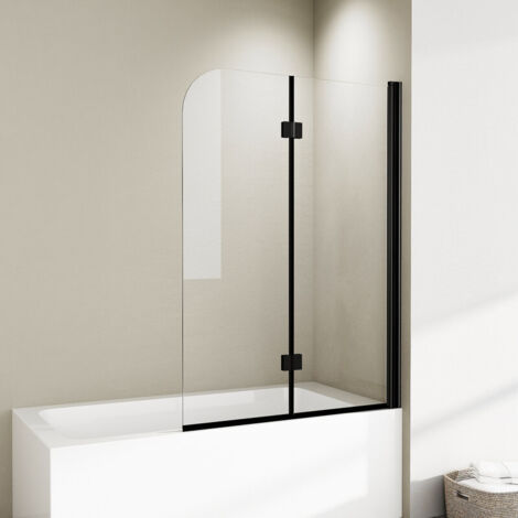 Badewannenfaltwand Schwarz 110x140cm 2-teilig Faltbar Badewannenaufsatz Duschwand für Badewanne Glas Duschabtrennung, Duschtrennwand mit 6mm EGS Nano Sicherheitsglas