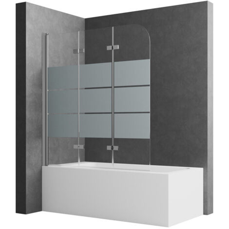 Badewannenaufsatz 130 x 140 cm Milchglas Badewannenfaltwand 3-teilig Faltbar Duschwand für Badewanne Duschtrennwand