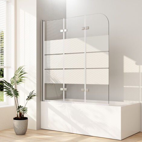 Badewannenaufsatz 130x140cm Duschwand Badewanne Badewannenfaltwand 3-teilig faltbar, Milchglas