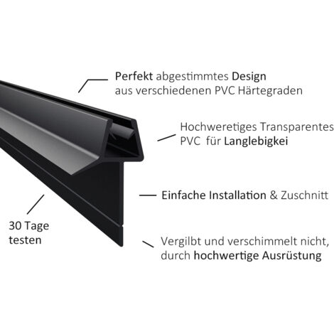 2x100cm Duschdichtung 5mm Schwarz für Duschtüren Badewanne Duschtür Dichtung Dusche Glastür Wasserabweisende