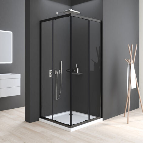 Duschkabine 100x100cm Schwarz Eckdusche Duschkabine Schiebetür Höhe 185cm Duschkabine Eckeinstieg aus 6mm ESG glas duschabtrennung