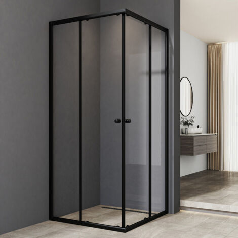 Duschkabine 75x90cm Schwarz Eckdusche Duschkabine Schiebetür Höhe 185cm Duschkabine Eckeinstieg aus 6mm ESG glas duschabtrennung