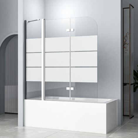 Badewannenfaltwand 3 Teilig Milchglas 150cm Duschwand Badewanne 150x140cm Badewannenaufsatz Faltwand