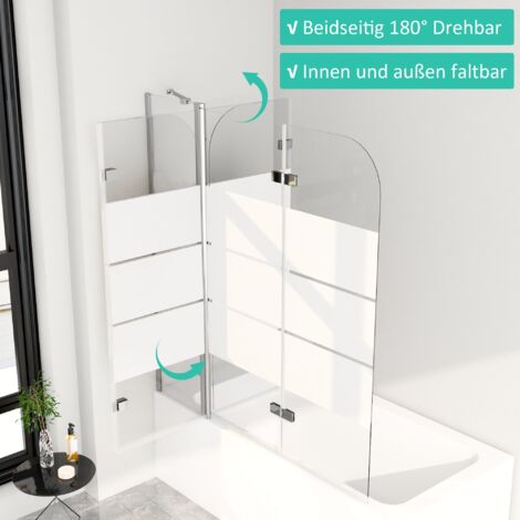 Badewannenfaltwand 3 Teilig Milchglas 150cm Duschwand Badewanne 150x140cm Badewannenaufsatz Faltwand