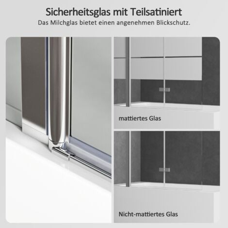 Badewannenfaltwand 3 Teilig Milchglas 150cm Duschwand Badewanne 150x140cm Badewannenaufsatz Faltwand