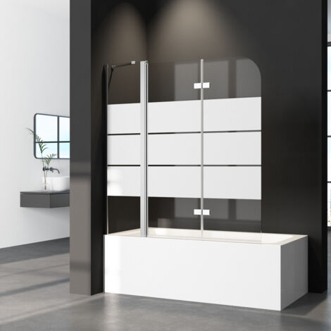 160x140cm Duschwand Badewanne Milchglas Badewannenfaltwand Badewannenaufsatz Duschwand für Badewanne Faltbar 3-Teilig Duschtrennwand Duschabtrennung Badewanne, 6mm NANO ESG Gls