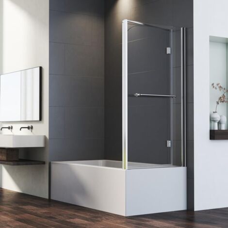 Duschwand Für Badewanne 120x140 Cm – 2-teilig Mit Seitenwand, 5mm ESG Glas