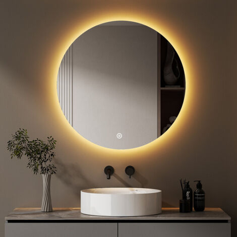 Badspiegel Rund mit Beleuchtung 70x70cm LED Spiegel Rund LED Spiegel Bad Runder Badezimmerspiegel mit Beleuchtung Wandspiegel Rund mit 3 Lichtfarbe Dimmbar Touchschalter