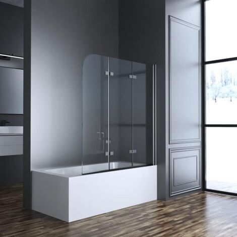 Goezes 3-teilige Duschwand Für Badewanne – 140x140 Cm, Klappbar, 6 Mm Nano-Sicherheitsglas, Schwarz