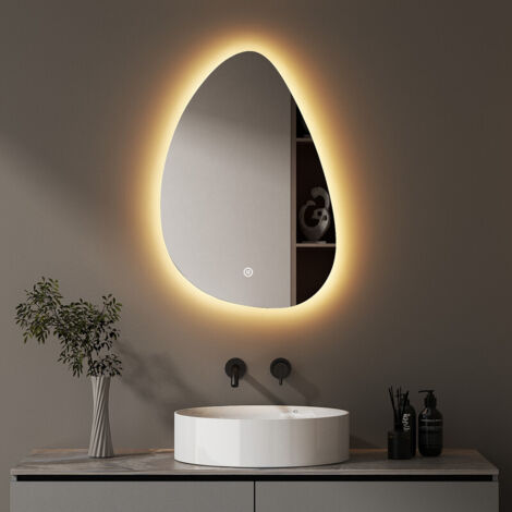 Asymmetrischer Spiegel mit LED Beleuchtung 55 x 80 cm Badspiegel mit Beleuchtung Bad Spiegel mit Licht LED Spiegel mit Touch-Schalter, Dimmbar, 3 Lichtfarbe Einstellbare