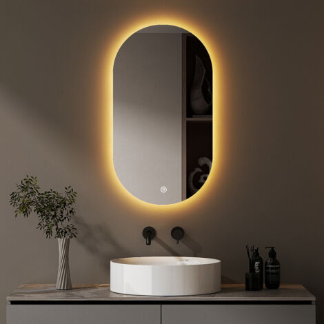 Badspiegel Oval mit Beleuchtung 50 x 90 cm Bad Spiegel mit Licht Ovaler LED Spiegel mit Touch-Schalter, Dimmbar, 3 Lichtfarbe Einstellbare