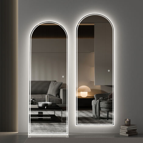 Boromal Bogen Ganzkörperspiegel mit Beleuchtung 150x50cm Gewölbter Standspiegel mit Beleuchtung Bodenspiegel LED Wandspiegel Schminkspiegel Kosmetikspiegel mit 3 Lichtfarbe Dimmbare (1/5)