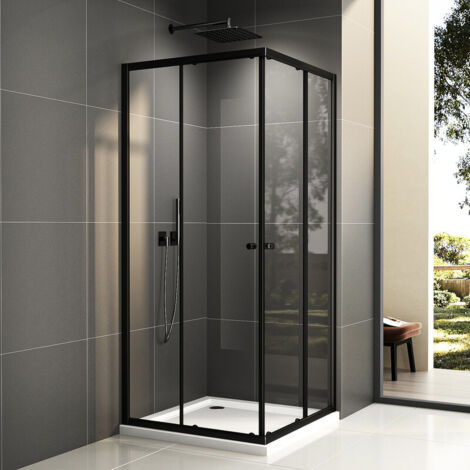 Duschkabine 75x90 cm Schwarz, Duschkabine Eckeinstieg mit Schiebetüren Duschabtrennung Duschwand aus 6mm ESG Glas, Höhe 185 cm Dusche Duschtür (1/5)