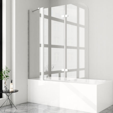 Duschwand für Badewanne 150x140cm 3-teilig Faltbar Duschabtrennung mit festem Segment, Badewannenaufsatz Duschtrennwand 6mm ESG Glas mit Beidseitig Nano beschichtung