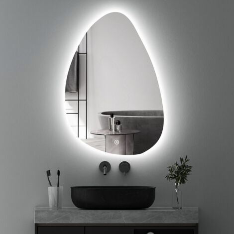 Asymmetrischer Spiegel mit Beleuchtung 55x80cm LED Badspiegel mit Beleuchtung Spiegel mit Licht LED Spiegel mit Touch-Schalter, Dimmbar, 3 Lichtfarbe Einstellbare