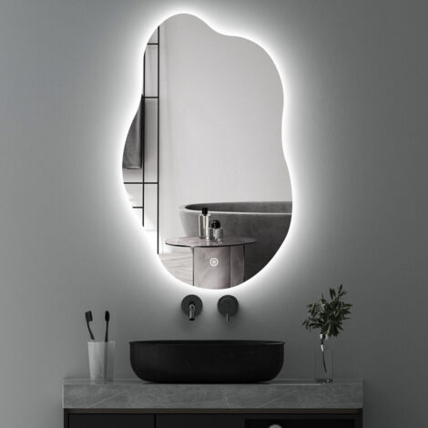 Asymmetrischer Spiegel mit Beleuchtung 52x85cm LED Badspiegel mit Beleuchtung Spiegel mit Licht LED Spiegel mit Touch-Schalter, Dimmbar, 3 Lichtfarbe Einstellbare