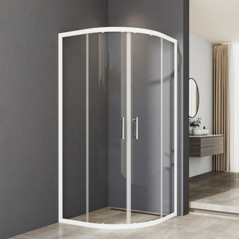 Duschkabine Rund mit Schiebetür 90x90cm, Runddusche Viertelkreis Dusche Radius 55 cm Halbkreisdusche, Weiß Schiebetüren Viertelkreis Duschabtrennung 6mm ESG Glas, Höhe 185cm