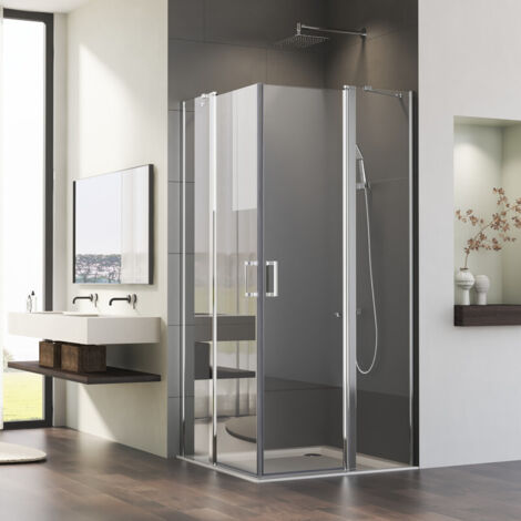 Duschkabine Schwingtür 75x120 cm Eckeinstieg mit Fester 6mm NANO Beschichtung ESG Glas Duschkabine Pendeltür Duschabtrennung Duschwand Höhe 185cm (1/5)