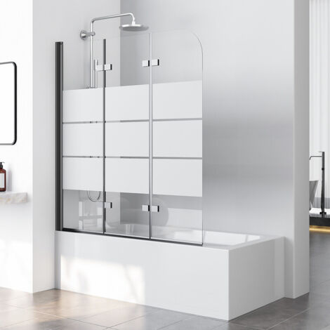 Boromal 140x140cm Badewannenaufsatz faltbar Duschwand Badewanne 3 Teilig Badewannenfaltwand Glaswand Duschabtrennung Badewanne, 6mm ESG Glas, Schwarz