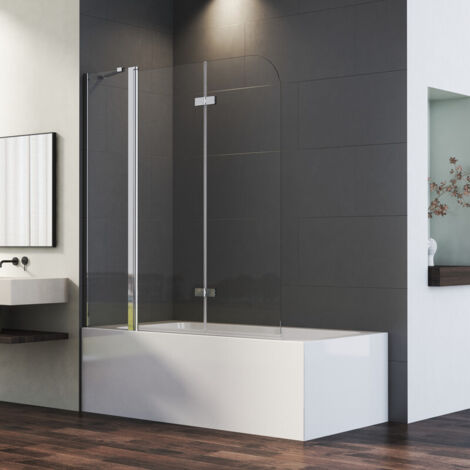 Duschwand für Badewanne 160 x 140 cm 3-teilig Faltbar, Duschtrennwand mit festem Segment Duschabtrennung Badewanne Badewannenaufsatz mit 6mm ESG Nano Beschichtung Sicherheitsglas