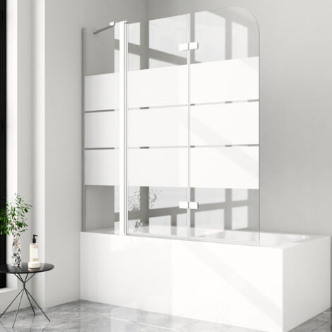 Duschwand für Badewanne 140x140cm 3-teilig Faltbar, Gestreift Glas Badewannenaufsatz mit festem segment Duschabtrennung aus 6mm ESG Sicherheitsglas Duschtrennwand Badewannenwand