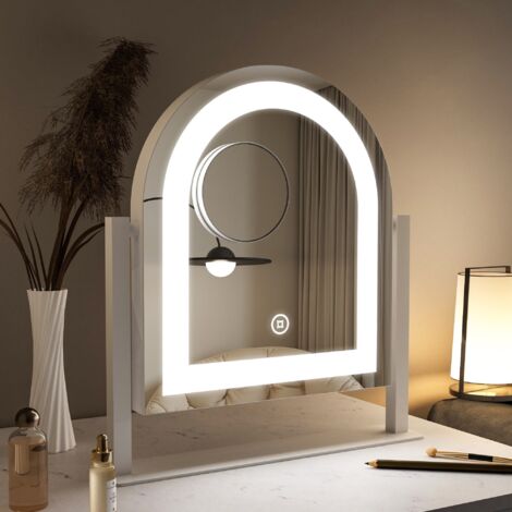 Kosmetikspiegel mit licht LED Schminkspiegel 10x Vergrößerung (Tischspiegel, Kalt/Neutral/Warmweiß, Dimmbar, Speicherfunktion), 360°Drehbar, mit Netzadapter